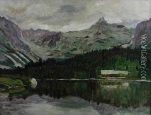 Lake In The Tatra Mountains Oil Painting - Antonin Hudecek