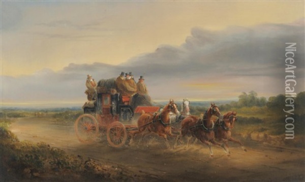 The London To Louth Mail Coach On An Open Road Oil Painting - Charles Cooper Henderson