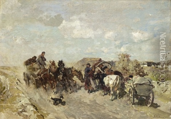 Landschaft Mit Pferde- Und Ochsenkarren Oil Painting - Gregor von Bochmann the Elder