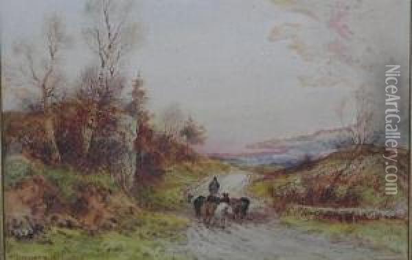 A Farmer Herding Cattle On A Country Pathway Oil Painting - William Manners