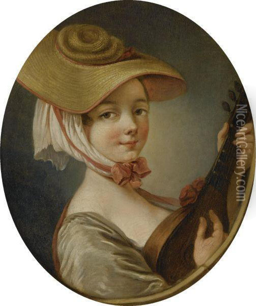 Woman With A Lute Oil Painting - Jean-baptiste Deshays