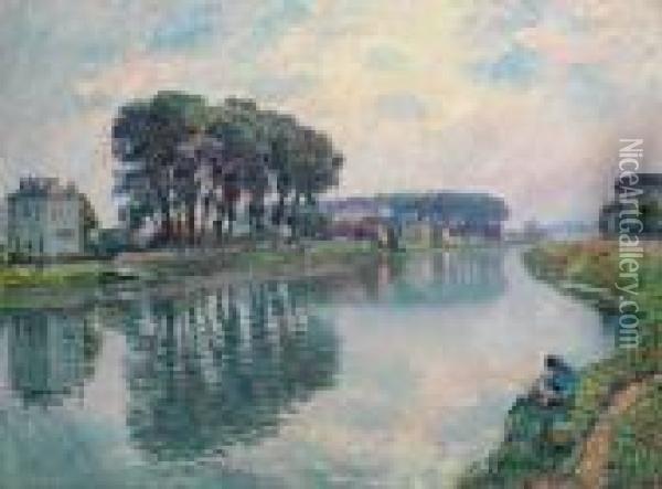 Pecheur Au Bord De La Marne A Lagny Oil Painting - Henri Lebasque