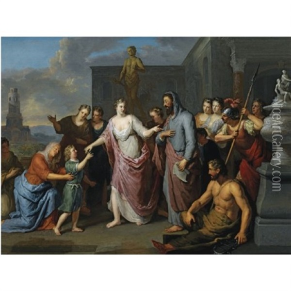 Olympia Presenting The Young Alexander The Great To Aristotle Oil Painting - Gerard Hoet the Elder