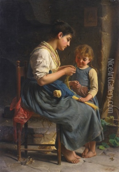 Weaving Oil Painting - Luigi Bechi