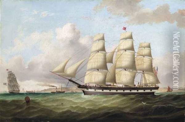 The Emigrant Ship Carnatic Of Boston, In Two Positions, Off The Perch Rock Fort At The Entrance To The Harbour Of Liverpool Oil Painting - Duncan Mcfarlane
