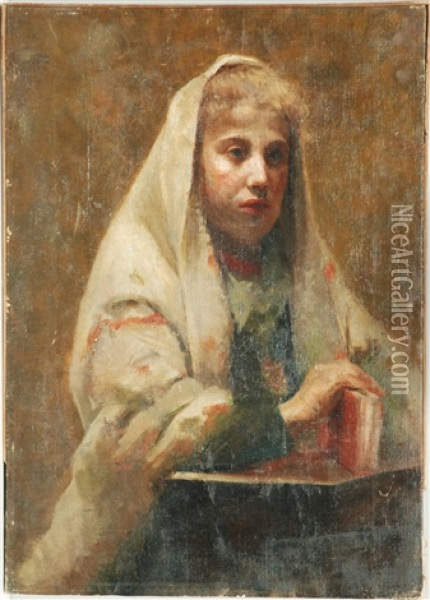 Ritratto Di Ragazza Con Libro Oil Painting - Pio Joris