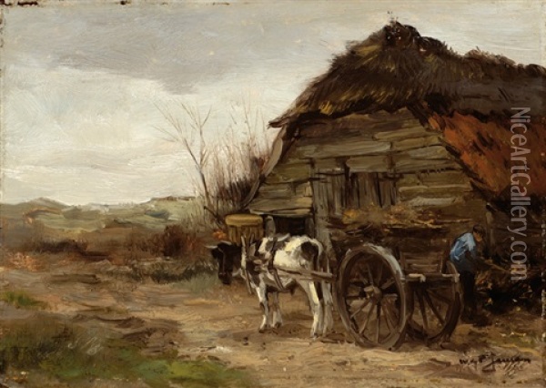 Hay Cart By A Barn Oil Painting - Willem George Frederik Jansen