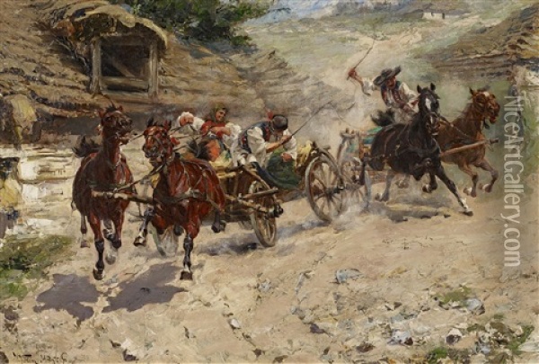 Wettfahrt Zweier Kutschen Oil Painting - Jaroslav Friedrich Julius Vesin