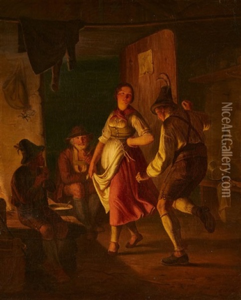 Dancing Peasant Couple Oil Painting - Carl Friedrich Moritz Mueller