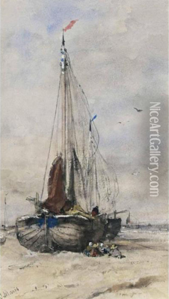 'deux Barques De Pecheur' Oil Painting - Jacob Henricus Maris