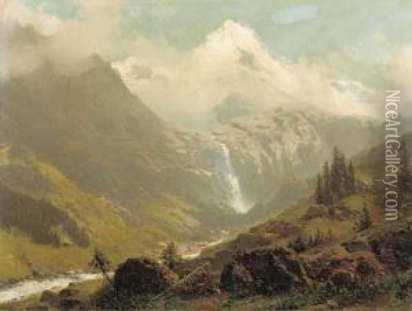 Alpine Glory: The Alps In Summer At Lauterbrunnen,switserland Oil Painting - Robert Schultze