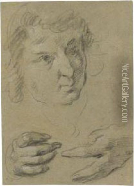 Sheet Of Studies Of A Head And Hands Oil Painting - Bernardo Strozzi