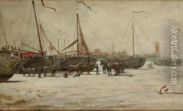 Horses Working On The Beach, Katwijk Oil Painting - Addison Thomas Millar