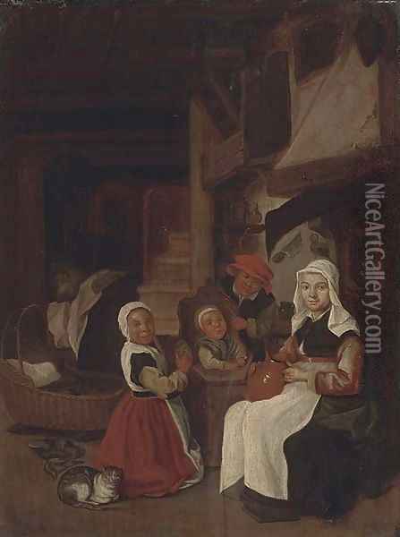 A peasant family in an interior Oil Painting - Jan Steen