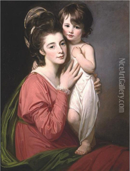 Portrait Of Mrs. Henrietta Morris And Her Son John Oil Painting - George Romney