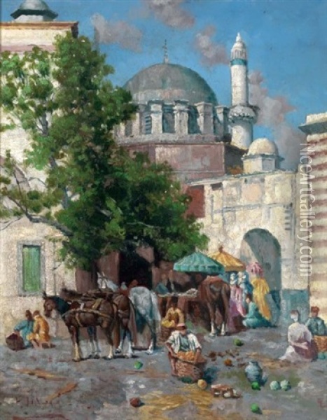 Femmes Turques Devant La Mosquee Oil Painting - Filippo Indoni