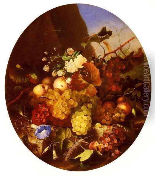 Still Life Of Fruit And Flowers Oil Painting - Adelheid Dietrich