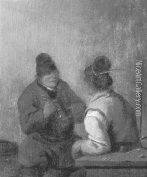 Zwei Trinkende Bauern Im Gesprach Oil Painting - Jan Miense Molenaer