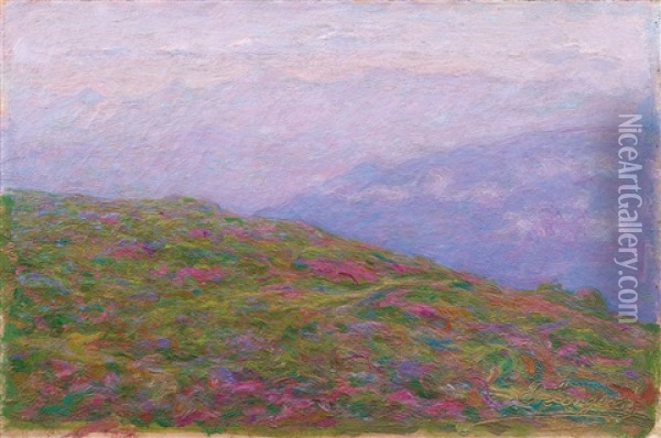 Landscape Near Carona In Valtellina Oil Painting - Emilio Longoni