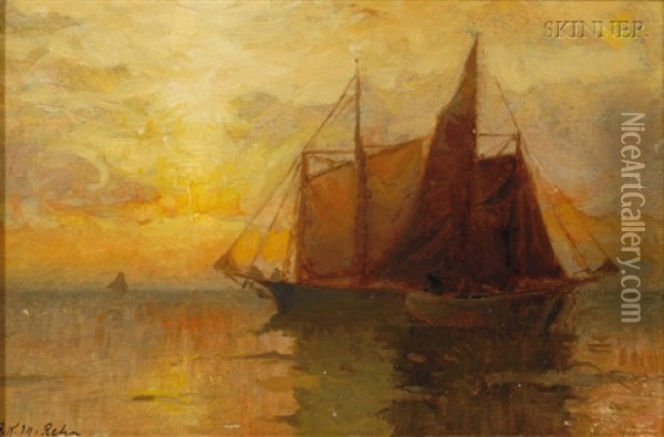 Sailing Vessel At Sunset Oil Painting - Frank Knox Morton Rehn