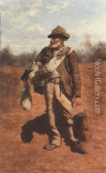 A Swagman On A Bush Road Oil Painting - Charles E. Astley