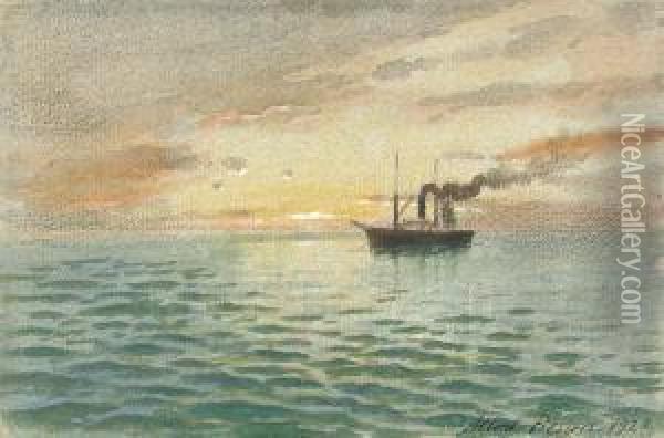 A Steamboat At Sea Oil Painting - Albert Nikolaivich Benua