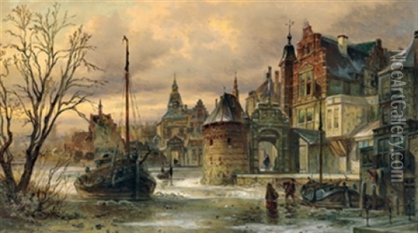 Winteransicht In Amsterdam Oil Painting - Elias Pieter van Bommel