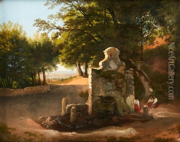 En Brunn I Utkanten Av Ariccia Oil Painting - Gustaf Wilhelm Palm