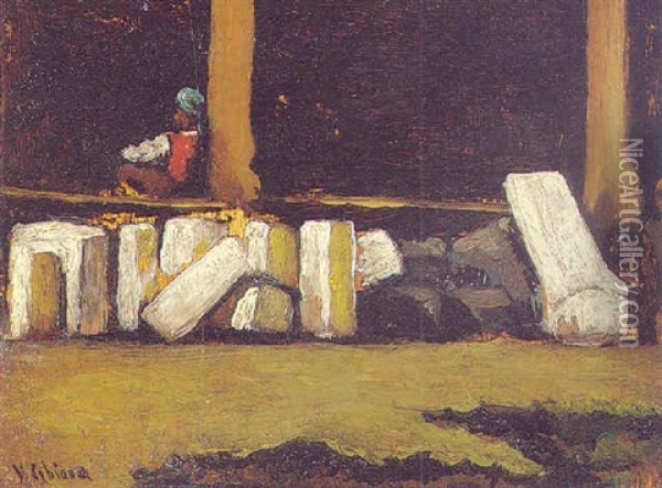 A Ruined Cloister Oil Painting - Vincenzo Cabianca