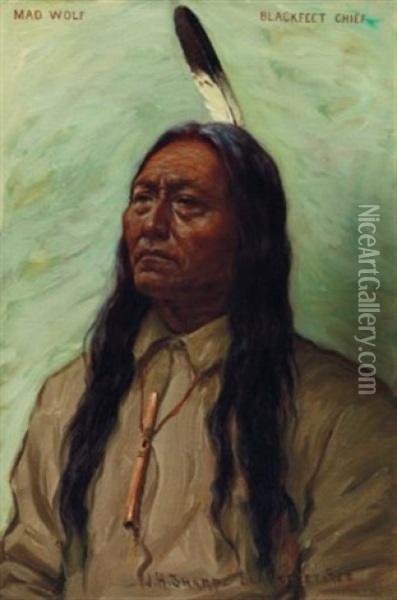 Mad Wolf, Blackfeet Chief Oil Painting - Joseph Henry Sharp