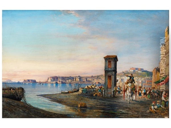 Vedute Von Neapel Mit Castello Sant Elmo Und Reggia Di Capodimonte Im Hintergrund Oil Painting - Consalvo Carelli