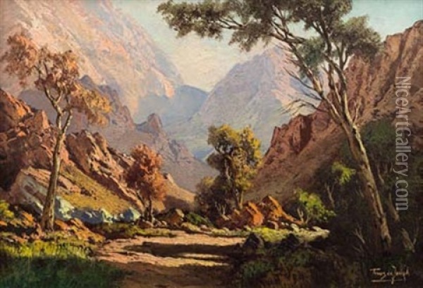 Mountains Through The Trees Oil Painting - Tinus de Jongh
