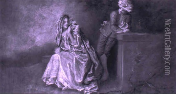 Kavalier Und Dame Vor Rotem Hintergrund Oil Painting - Jean Joseph Benjamin Constant