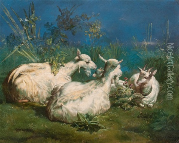 Ruhende Ziegen Oil Painting - Jacques-Joseph Lecurieux