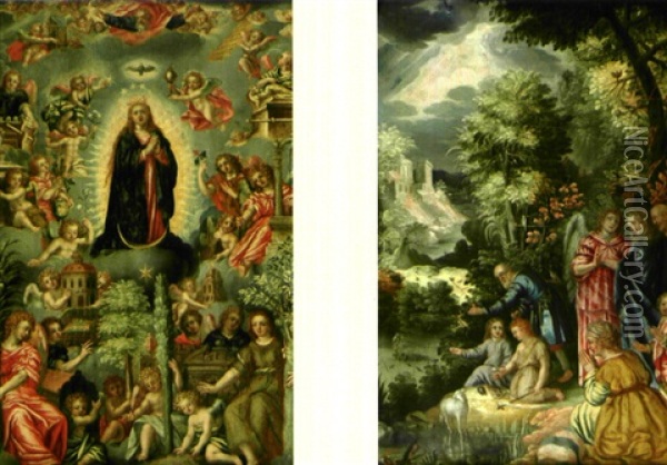 L'enfance Du Christ Et De Saint Jean-baptiste (+ Vierge De Majeste Entouree D'anges; Pair) Oil Painting - Michiel Coxie the Elder