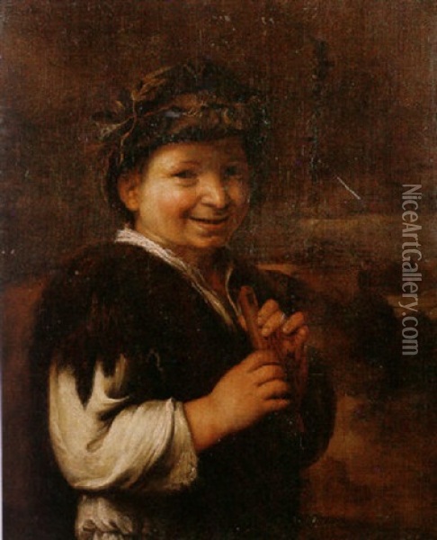 A Boy Playing A Lute Oil Painting - Bartolome Esteban Murillo