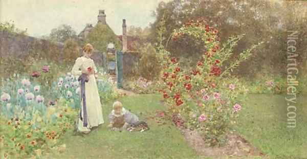 Playmates in a summer garden Oil Painting - Thomas Lloyd