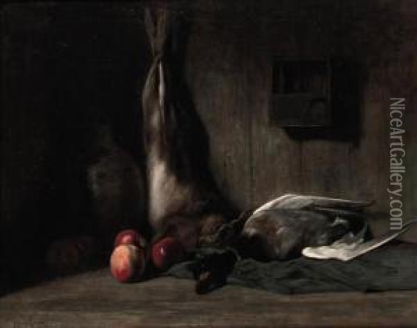 A Still Life With A Wild Duck And Fruits Oil Painting - Jan van Hemessen