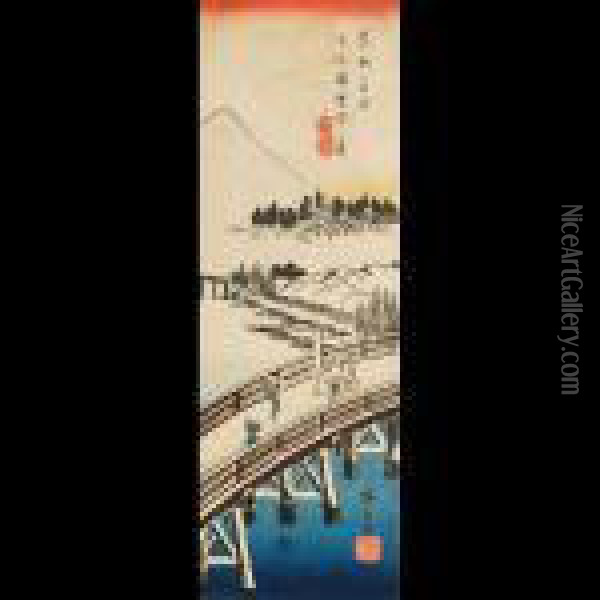 Nihonbashi Setchu No Kei Oil Painting - Utagawa or Ando Hiroshige