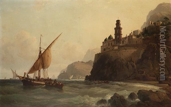 Off The Coast Of Sorrento Oil Painting - Vilhelm Melbye
