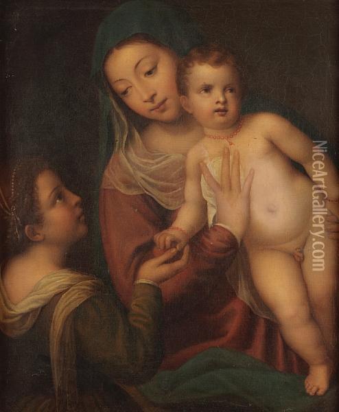Madonna And Child Oil Painting - Tiziano Vecellio (Titian)