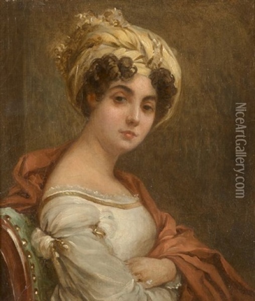 Portrait De Femme Au Turban Jaune Oil Painting - Marie Elenore Godefroy