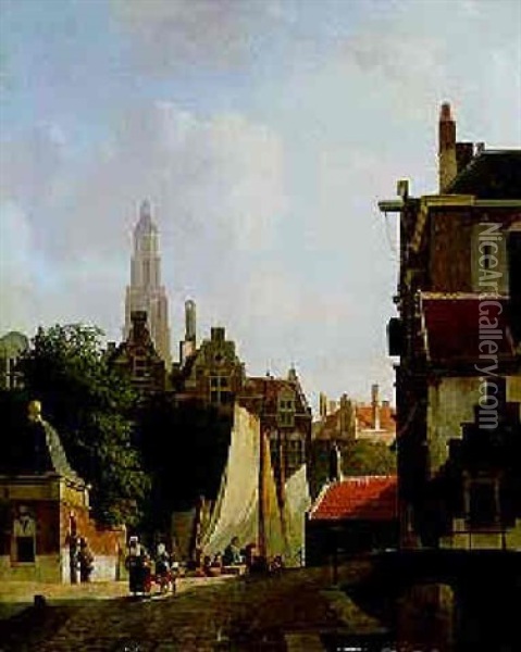 A View In A Town (middelburg?) Oil Painting - Johannes Rutten