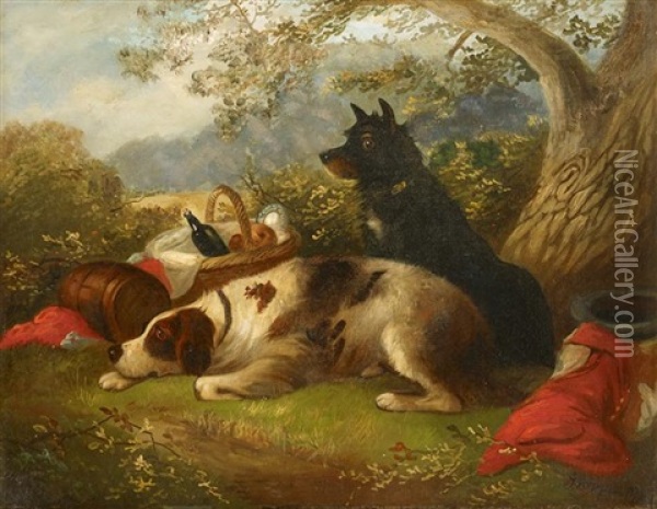 A Picnic With The Dogs Oil Painting - George Armfield