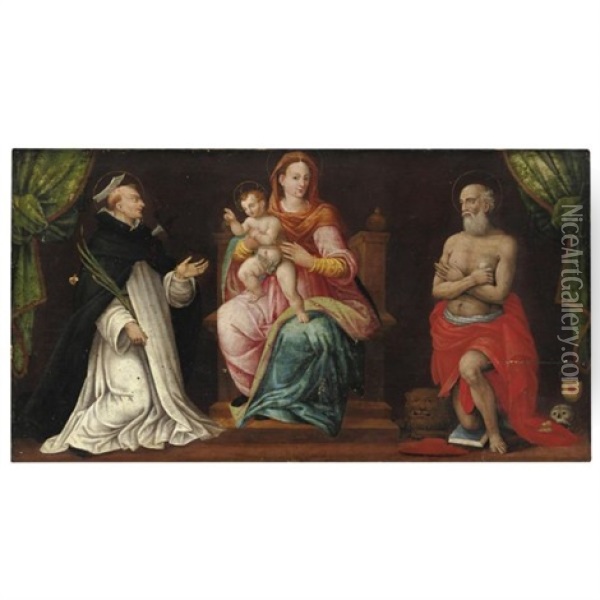 Madonna Col Bambino Tra San Pietro Martire E San Gerolamo Oil Painting - Giovanni Angelo Dolce