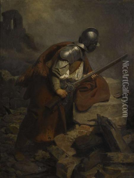 Krieger. 1871. Oil Painting - Albert Freytag