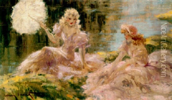 By The Water Oil Painting - Louis Icart