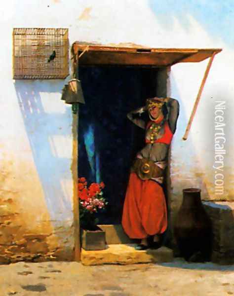 Woman of Cairo at her Door Oil Painting - Jean-Leon Gerome
