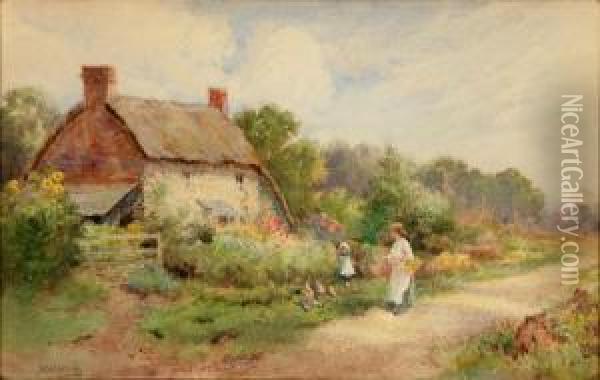 Cottage On A Country Lane Oil Painting - Thomas Noelsmith