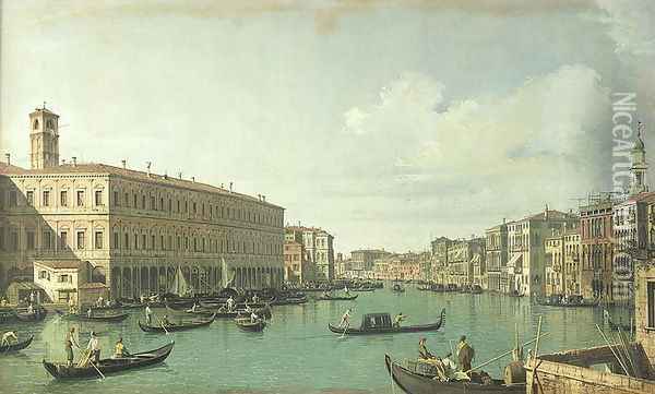 The Grand Canal from the Rialto Bridge Oil Painting - (Giovanni Antonio Canal) Canaletto